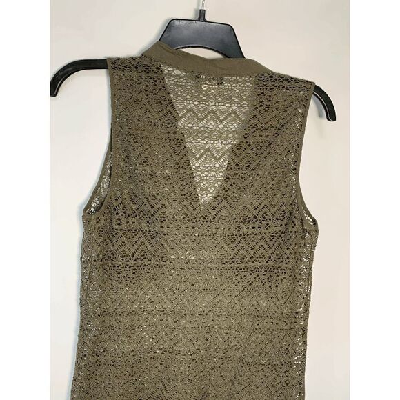 Venus Women's Fully Open Lace Sleeveless Flap Pocket Blouse Olive Small - Picture 3 of 9